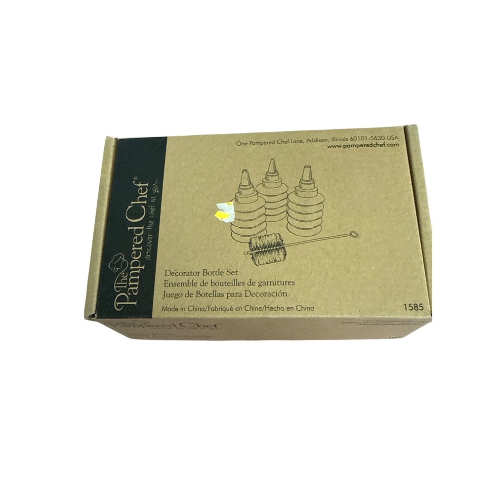 Pampered Chef Decorator Bottle Set 1585 Clear Plastic Icing Squeeze Bottles 3pc